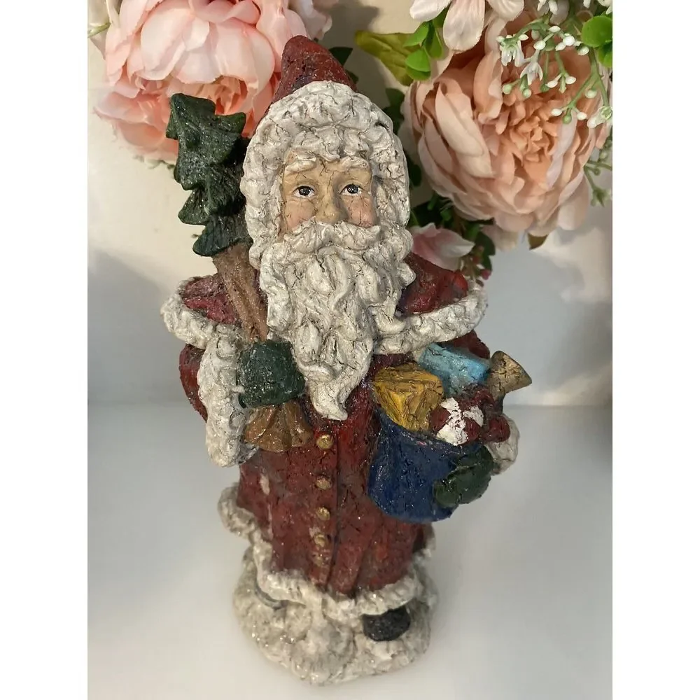 Vintage Santa Claus Statue With‎ Bag Of Toys And Tree Resin 10